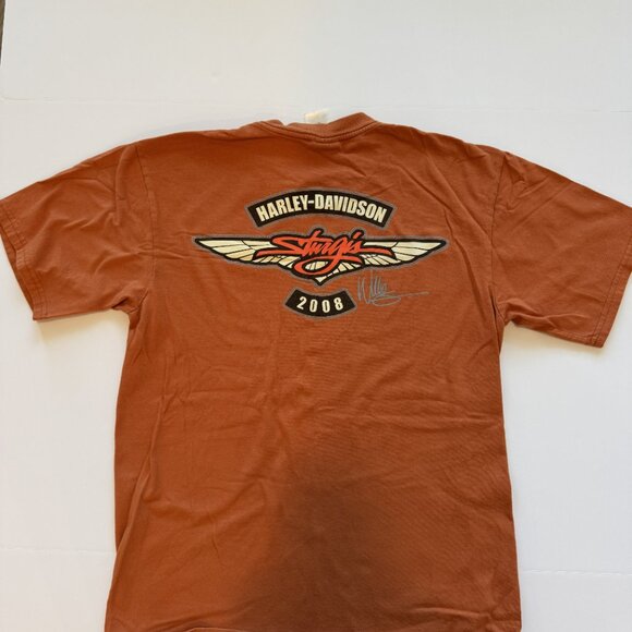 Vintage Y2K Harley Davidson 2008 Sturgis Wille G Orange Shirt Size Large Tee - Picture 3 of 6